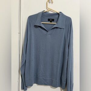 Banana Republic CASHMERE-SILK Sweater Polo cool blue size L